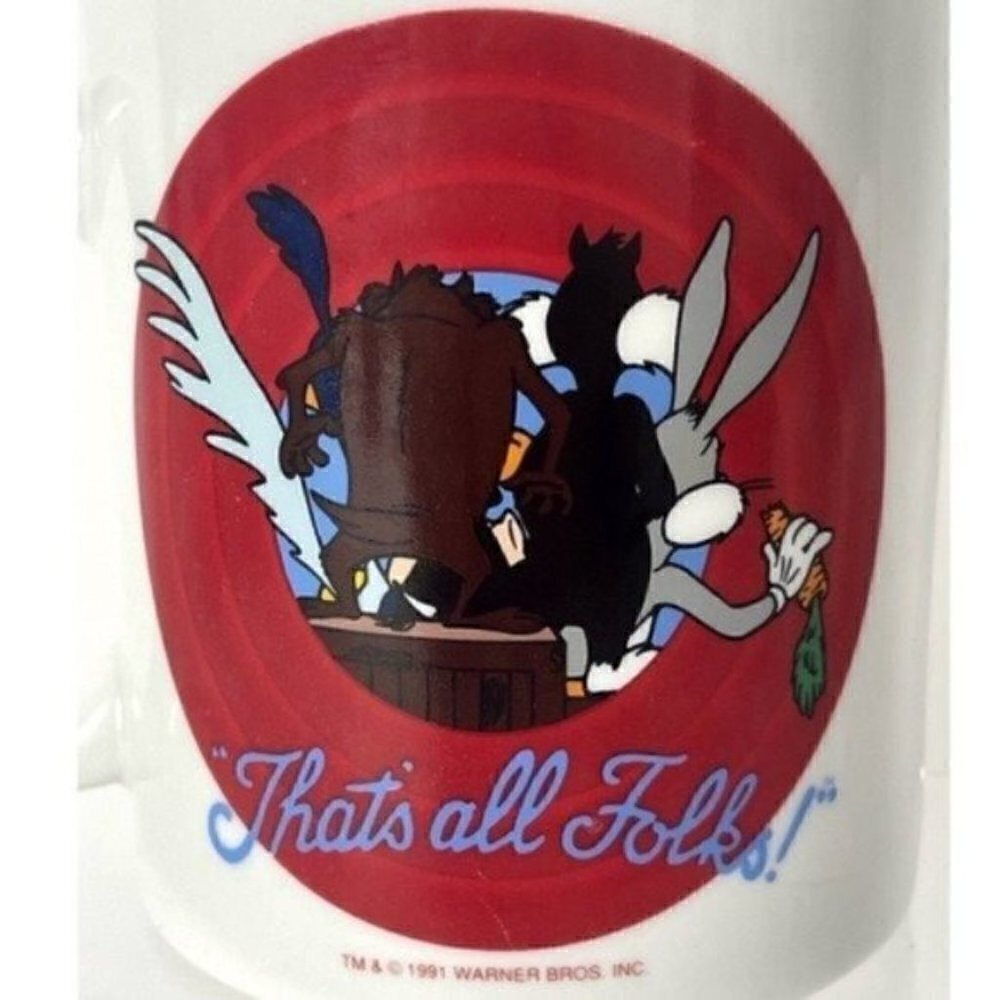 Vintage Looney Tunes Warner Bros 1991 mug “That’s all Folks!” 10 ounce Cup - Picture 4 of 12
